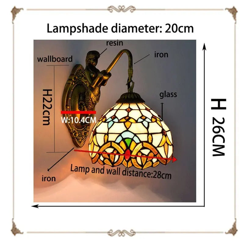 8inch Small Retro Stained Glass Beige Baroque Lampshade Tiffany Wall Sconce - CTL