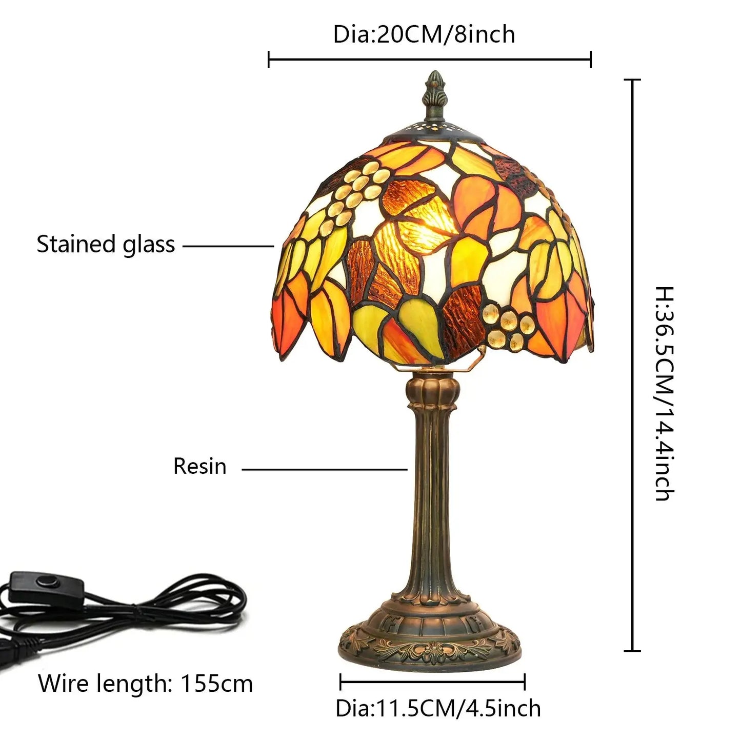 8inch Small Tiffany Lamp Stained Glass Maple Leaf Lampshade Retro Table Lamp - CTL