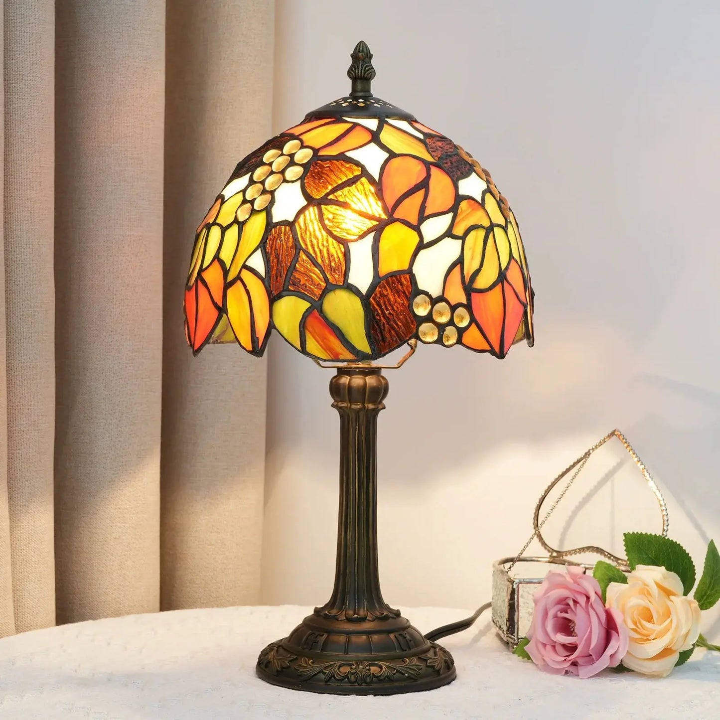 8inch Small Tiffany Lamp Stained Glass Maple Leaf Lampshade Retro Table Lamp - CTL