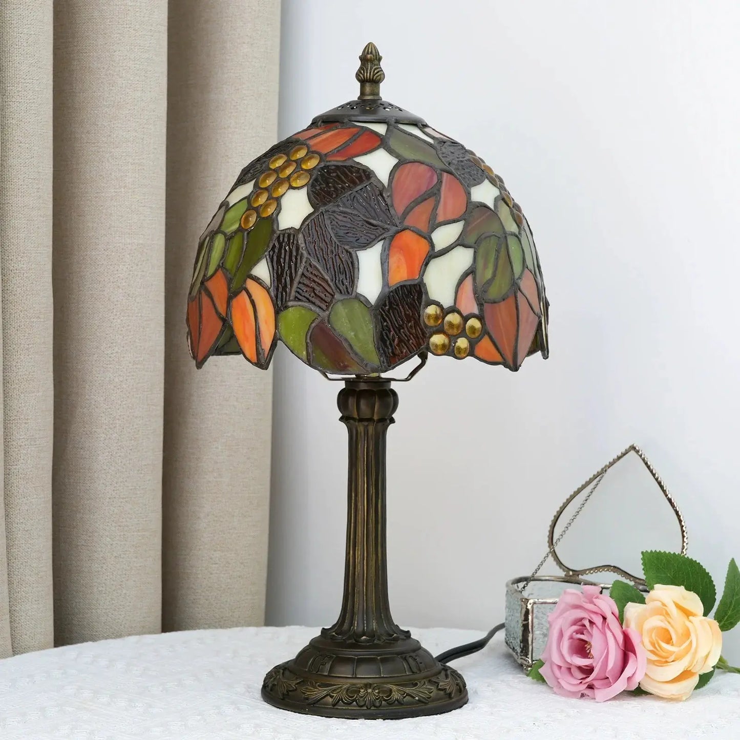 8inch Small Tiffany Lamp Stained Glass Maple Leaf Lampshade Retro Table Lamp - CTL