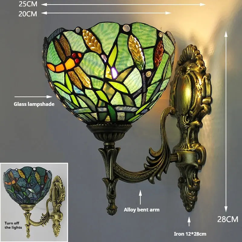 8inch Small Tiffany Wall Lights Stained Glass Grain Dragonfly Lampshade Wall Lamp - CTL