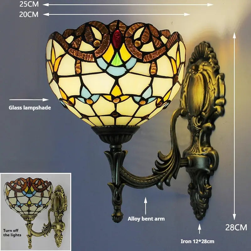 8inch Stained Glass Baroque Lampshade Tiffany Style Wall Lamps Sconce - CTL