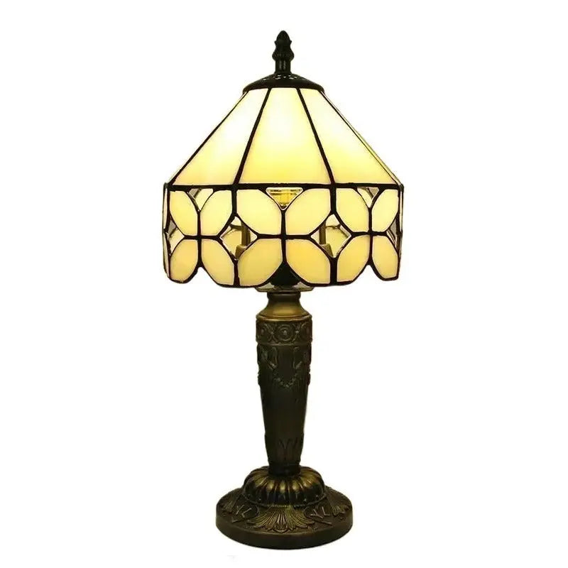 8inch Stained Glass Beige Flower Lampshade Antique Tiffany Style Table Lamps - CTL