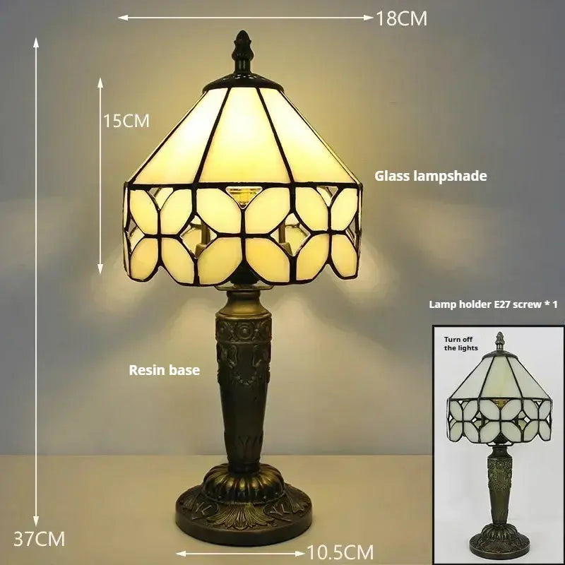 8inch Stained Glass Beige Flower Lampshade Antique Tiffany Style Table Lamps - CTL