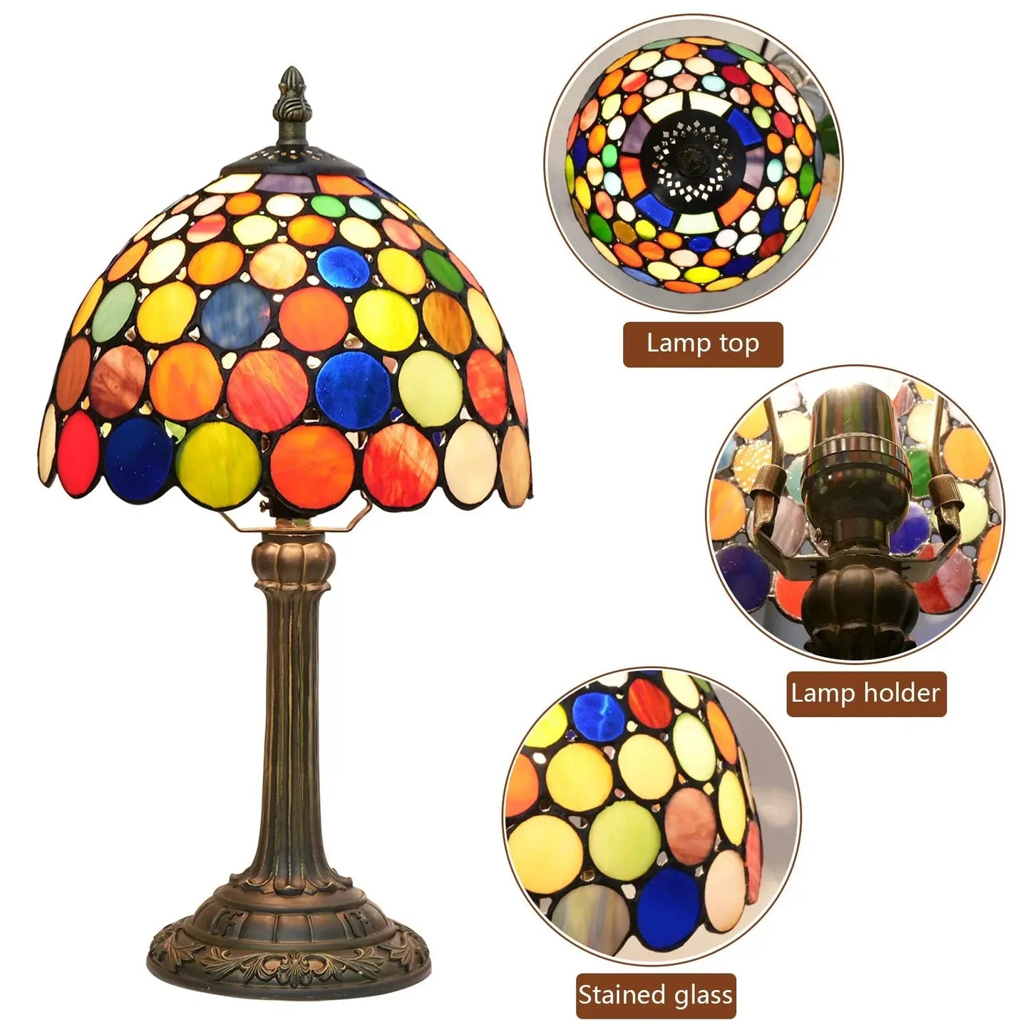 8inch Stained Glass Dazzling Round Colorful Lampshade Tiffany Table Lamp - CTL