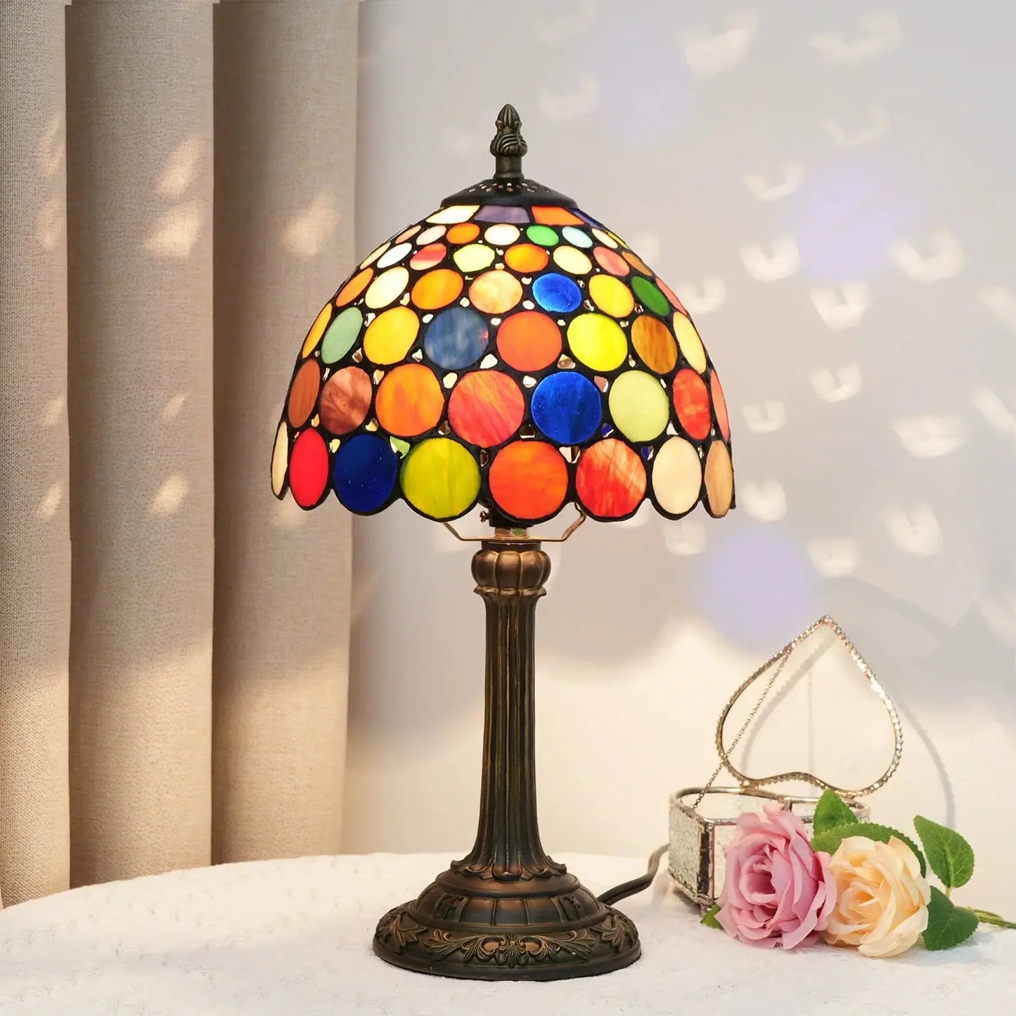 8inch Stained Glass Dazzling Round Colorful Lampshade Tiffany Table Lamp - CTL