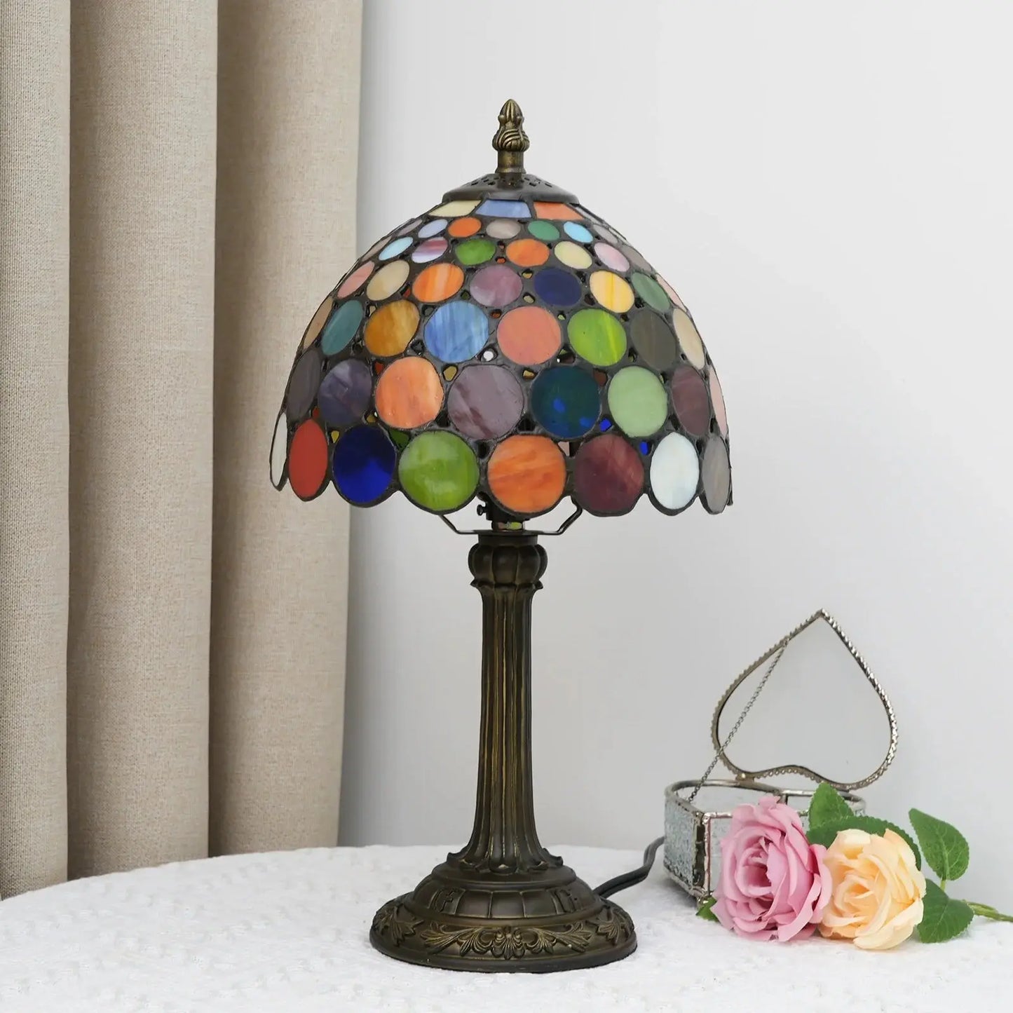 8inch Stained Glass Dazzling Round Colorful Lampshade Tiffany Table Lamp - CTL