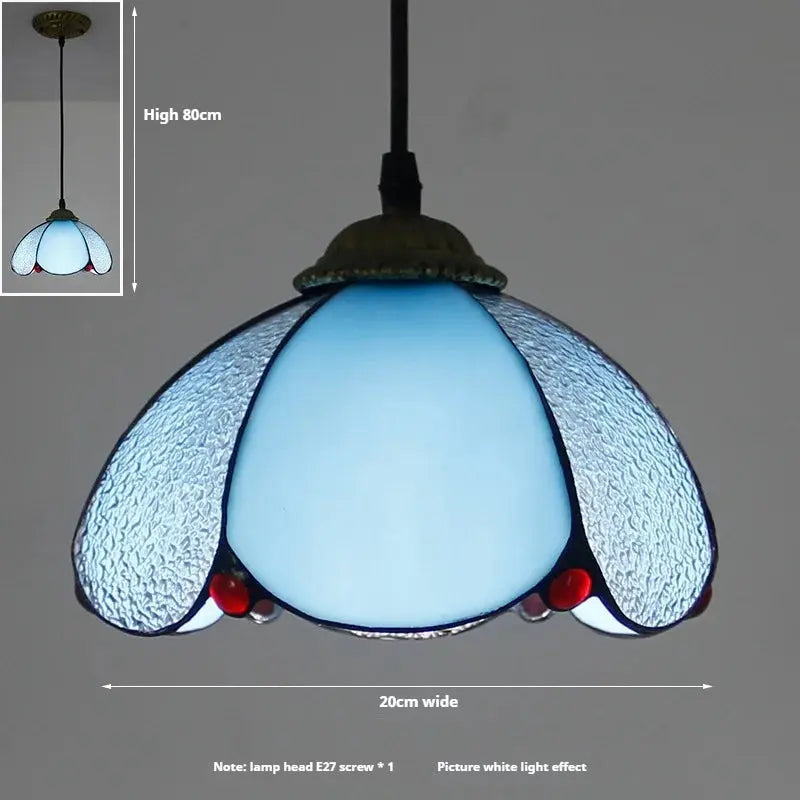 8inch Tiffany Blue Glass Pendant Lighting Stained Glass Lampshade Small Hanging Lamp - CTL