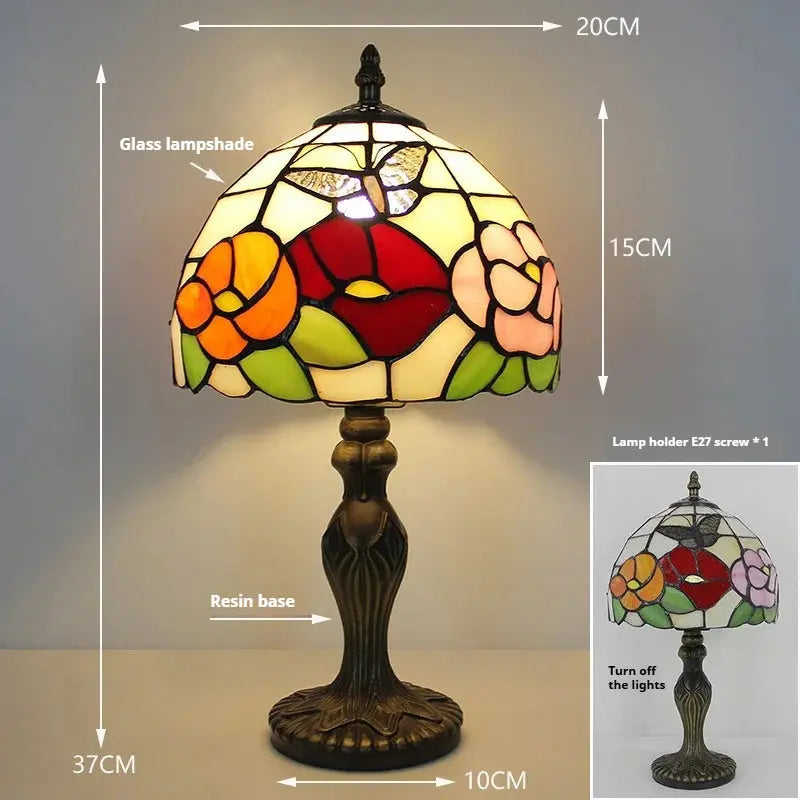 8inch Stained Glass Floral Lampshade Tiffany Style Butterfly Lamp Table Light - CTL