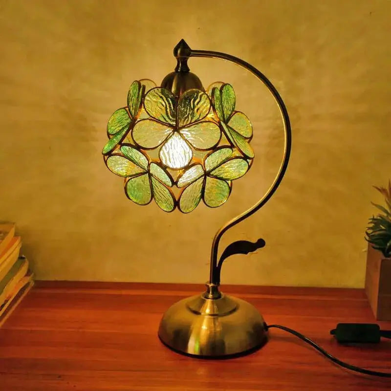 8inch Stained Glass Flowers Lampshade Vintage Curved Bedside Light Tiffany Desk Lamp - CTL