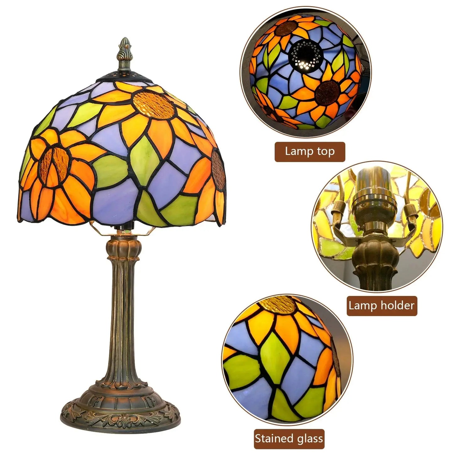 8inch Stained Glass Garden Lampshade Sunflower Tiffany Table Lamp - CTL