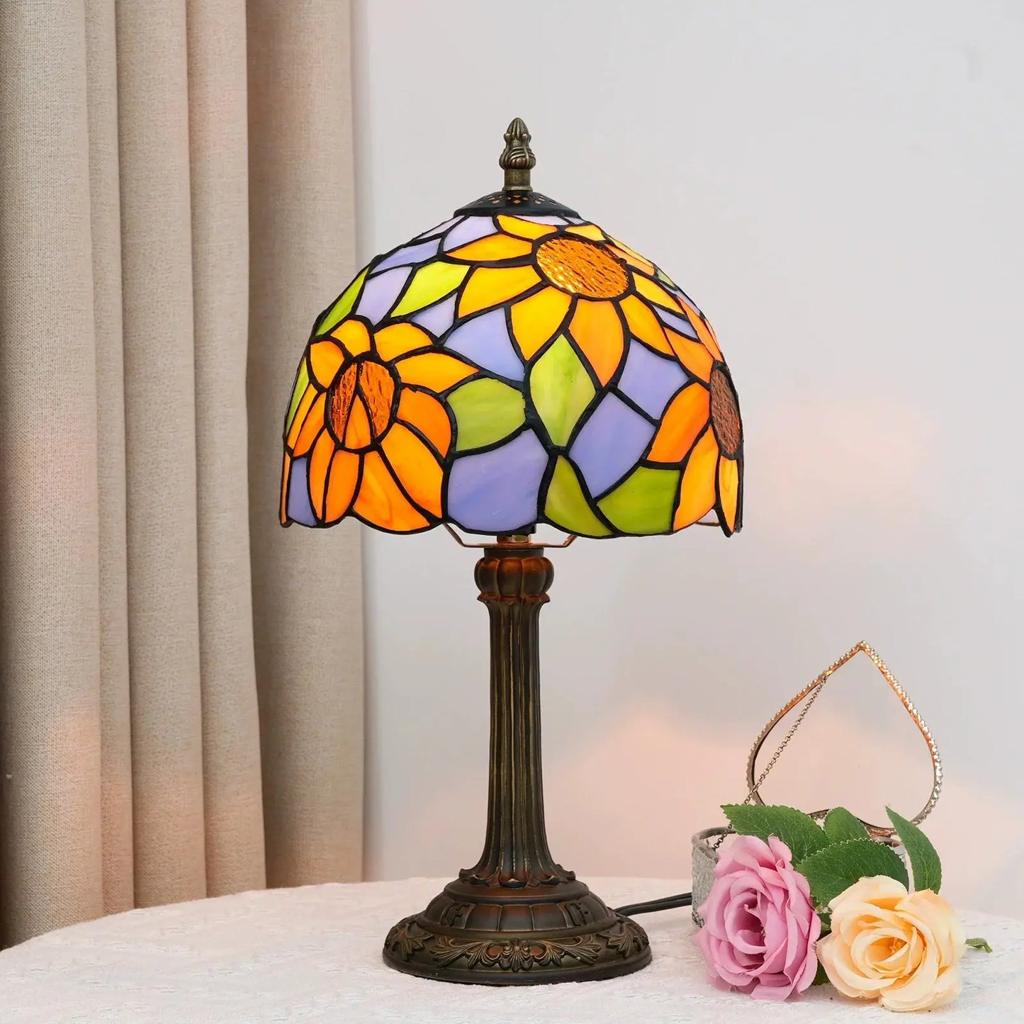 8inch Stained Glass Garden Lampshade Sunflower Tiffany Table Lamp - CTL