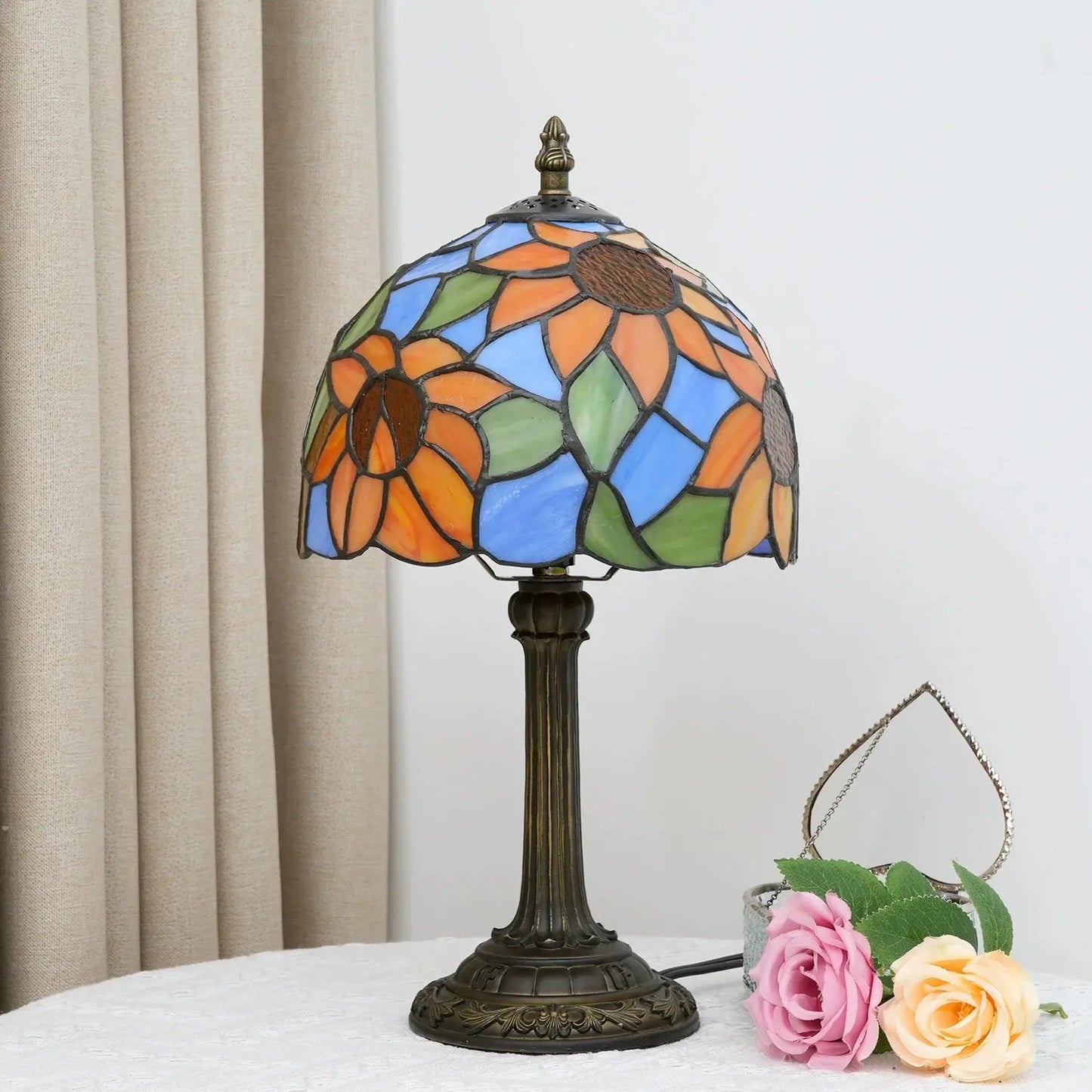 8inch Stained Glass Garden Lampshade Sunflower Tiffany Table Lamp - CTL