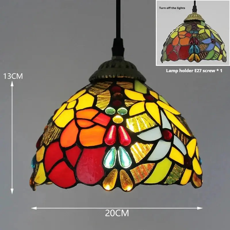 8inch Stained Glass Grape Rose Lampshade Vintage Tiffany Small Pendant Light - CTL
