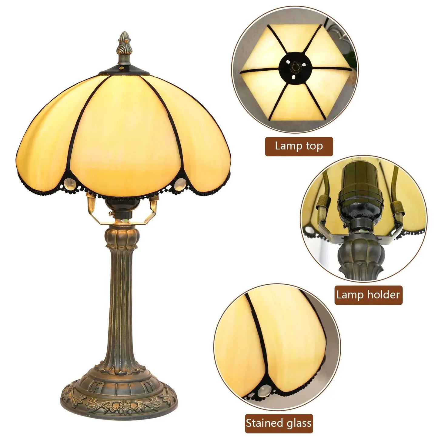 8inch Stained Glass Lampshade Tiffany Table Lamp Bedroom Bedside Light - CTL