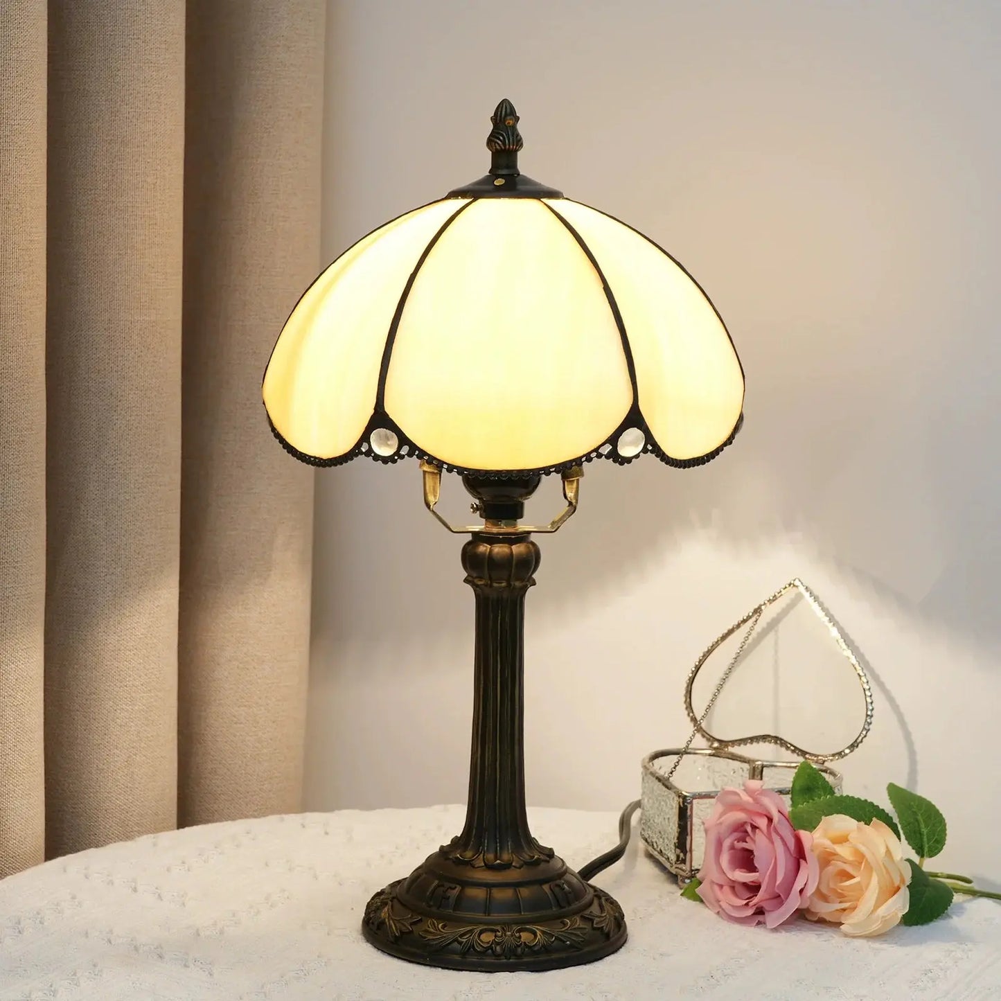 8inch Stained Glass Lampshade Tiffany Table Lamp Bedroom Bedside Light - CTL