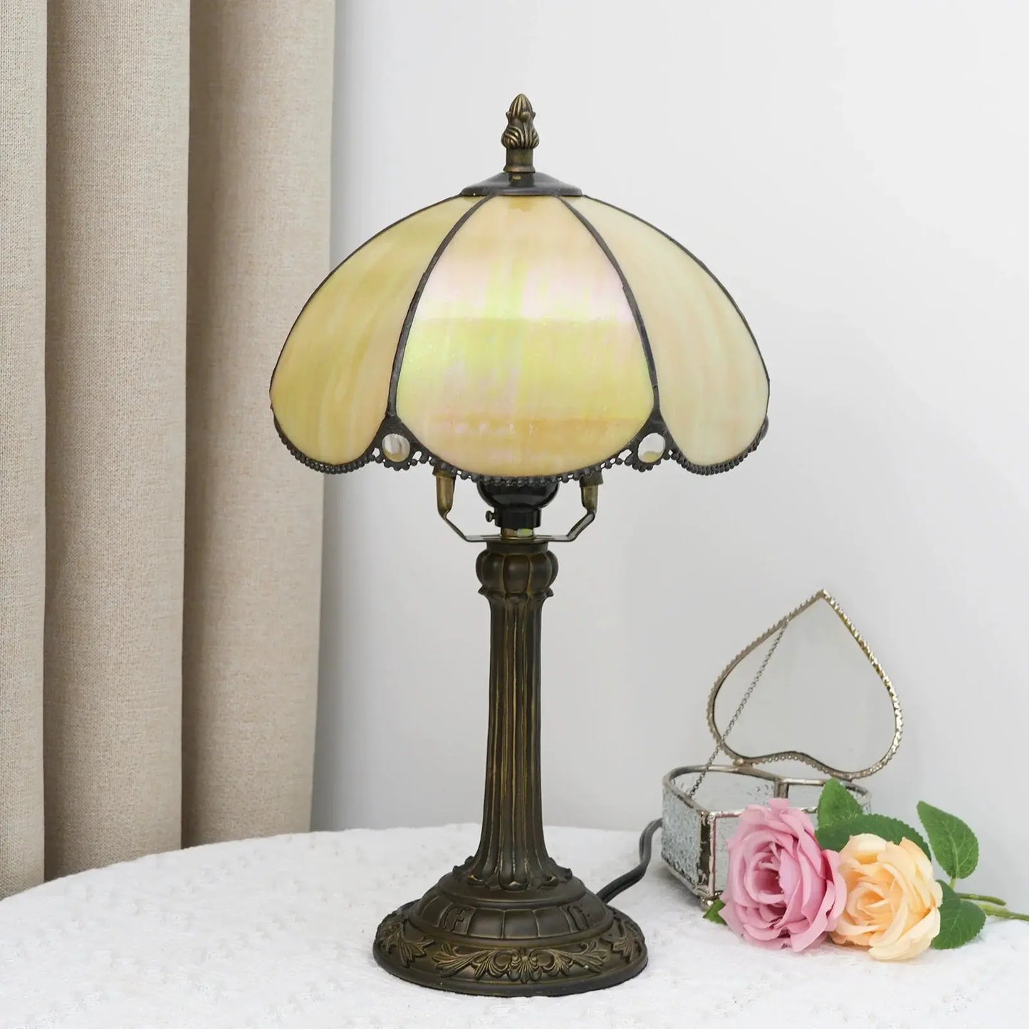 8inch Stained Glass Lampshade Tiffany Table Lamp Bedroom Bedside Light - CTL