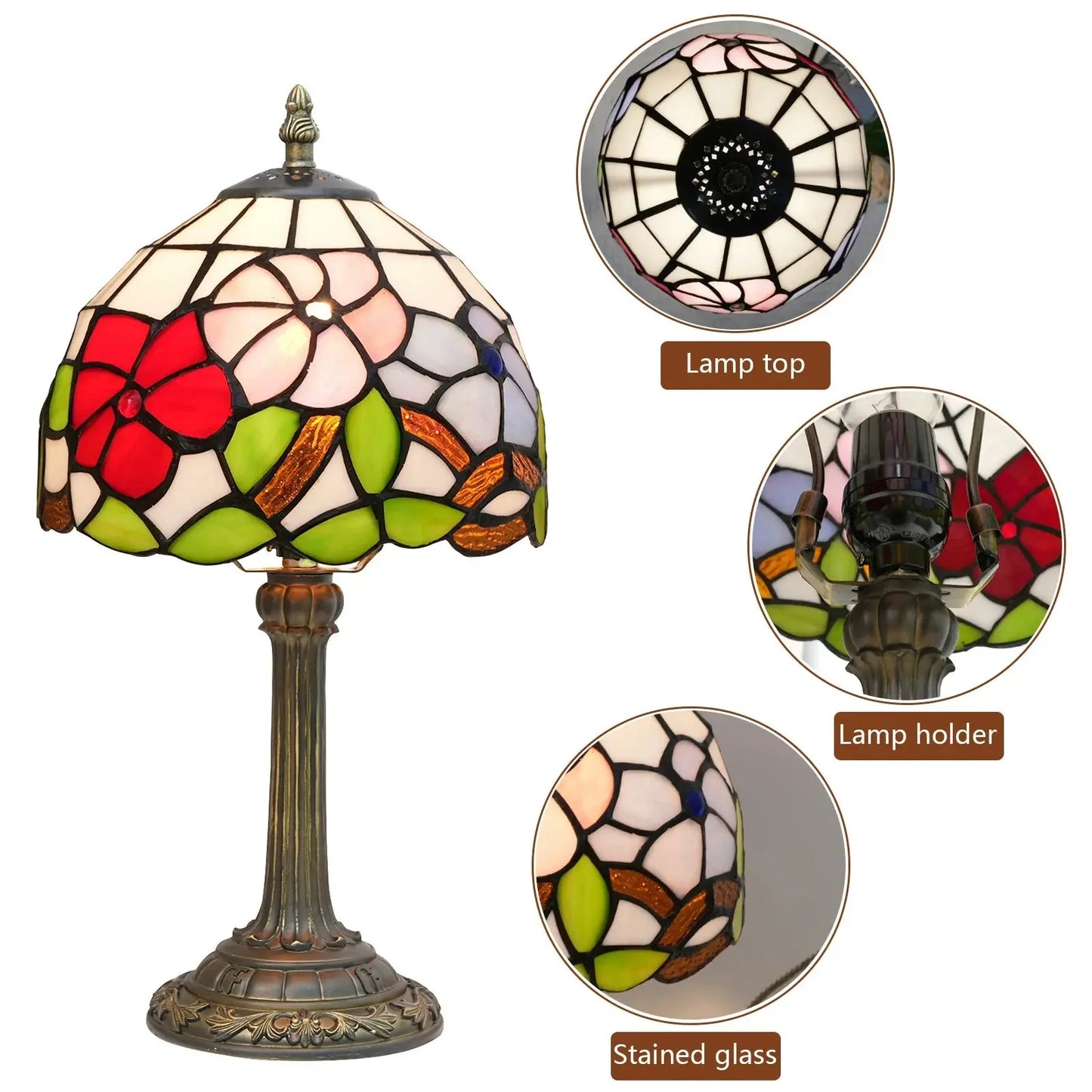 8inch Stained Glass Morning Glory Lampshade Bedside Light Small Tiffany Style Table Lamps - CTL