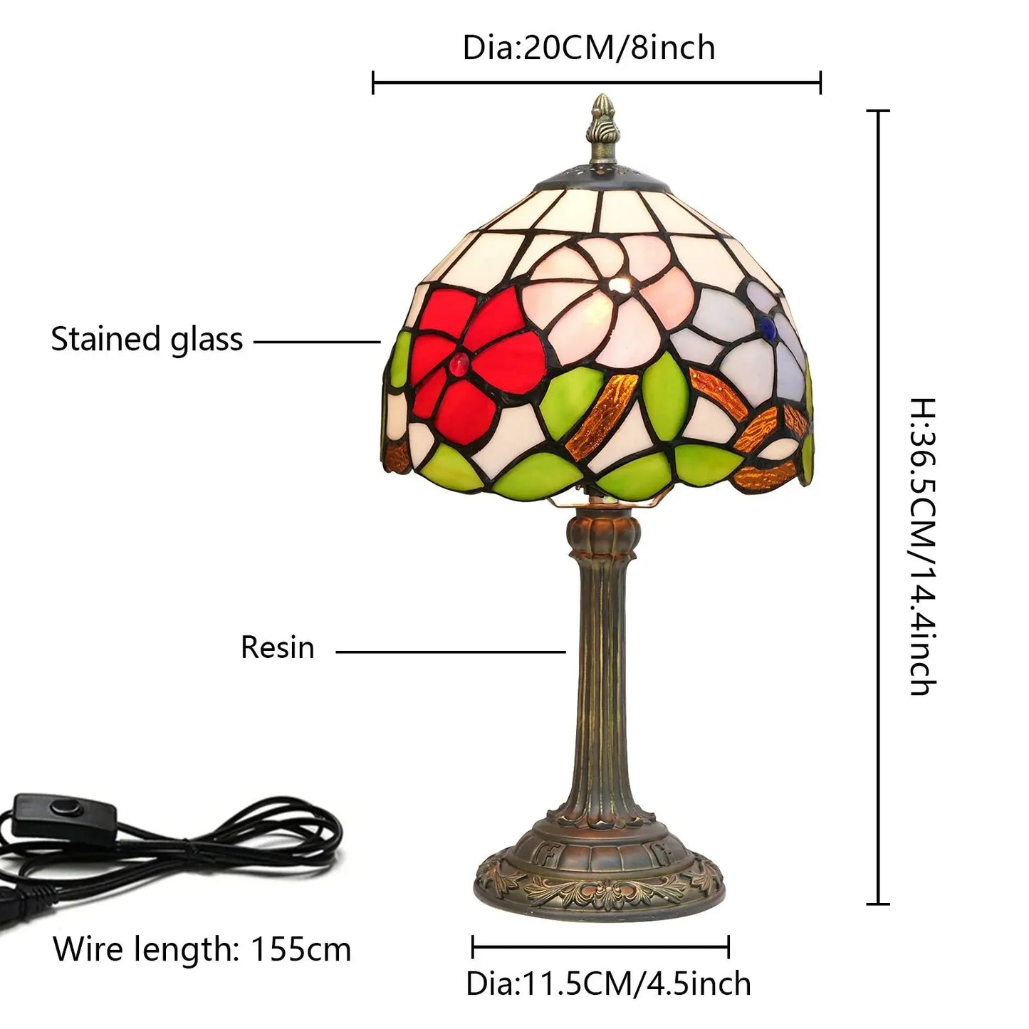 8inch Stained Glass Morning Glory Lampshade Bedside Light Small Tiffany Style Table Lamps - CTL