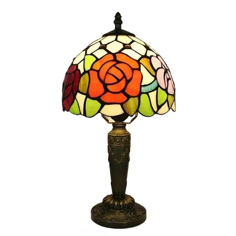 8inch Tiffany Lamp Rose Table Light with Stained Glass Bead Flower Lampshade - CTL