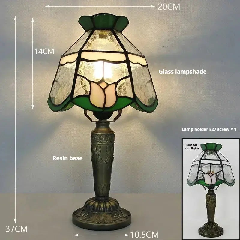 8inch Tiffany Lamp Desk Light with Stained Glass Rose Flower Lampshade - CTL