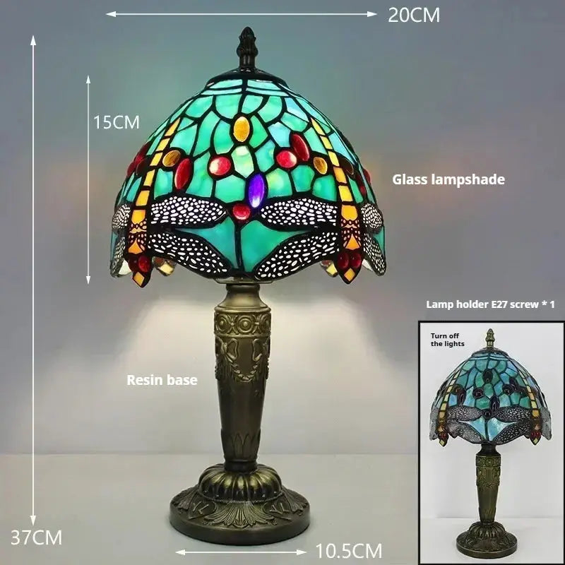 8inch Stained Glass Pastoral Flower Lampshade Tiffany Dragonfly Table Lamp - CTL