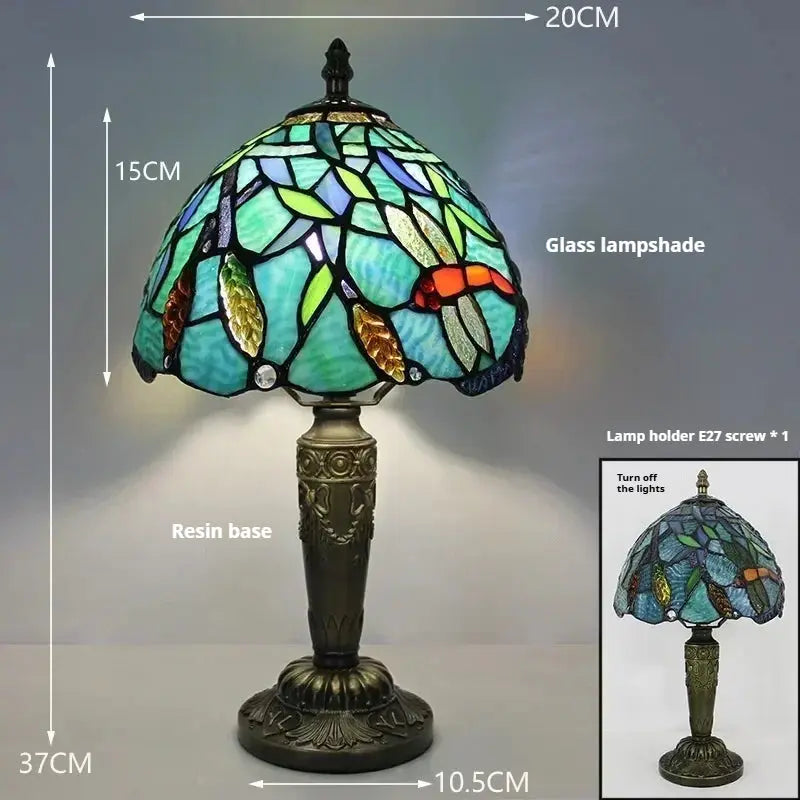 8inch Stained Glass Green Flower Lampshade Small Tiffany Lights Desk Lamp - CTL