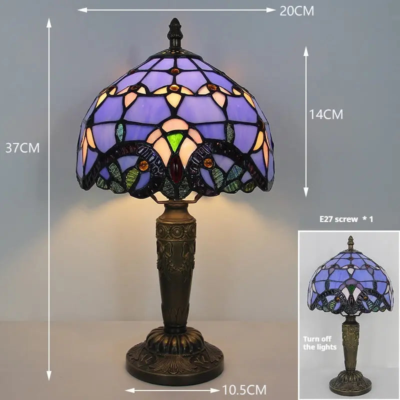 8inch Stained Glass Table Lamp Blue Baroque Lampshade Tiffany Desk Light - CTL