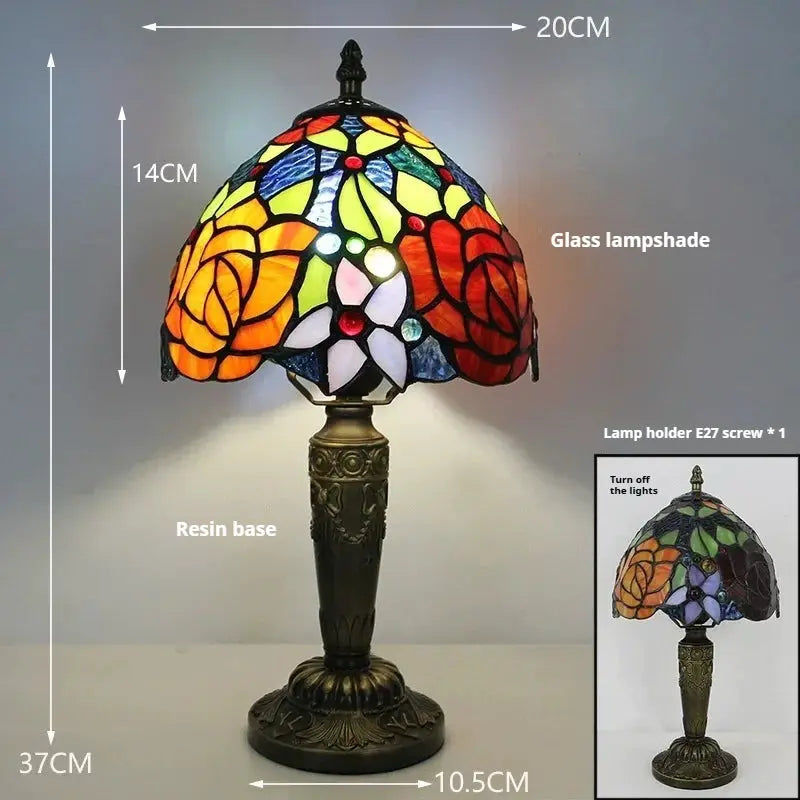 8inch Tiffany Table Lamp with Stained Glass Pastoral Flower Floral Lampshade - CTL