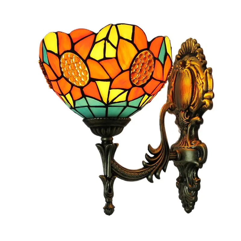 8inch Stained Glass Pastoral Flowers Lampshade Tiffany Traditional Outdoor Wall Lights - CTL