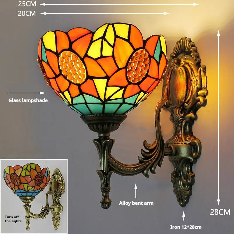 8inch Stained Glass Pastoral Flowers Lampshade Tiffany Traditional Outdoor Wall Lights - CTL