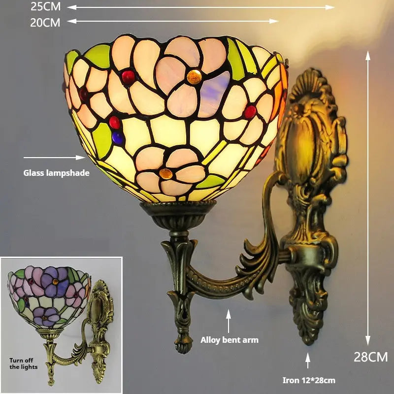 8inch Stained Glass Pastoral Four-leaf Flower Lampshade Tiffany Victorian Wall Lights Sconce - CTL