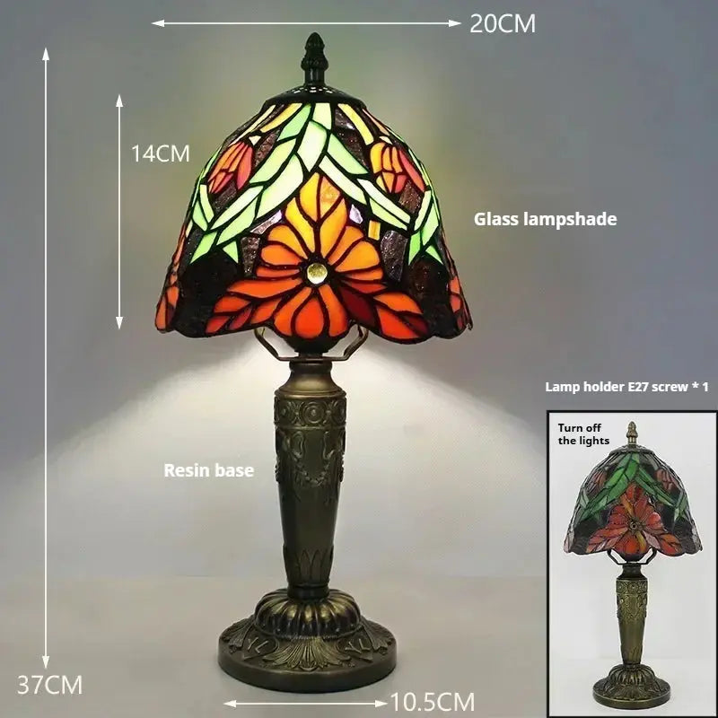 8inch Small Stained Glass Table Lamps Flower Floral Lampshade Tiffany Desk Light - CTL