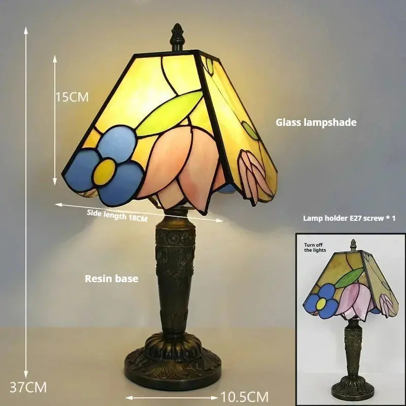 8inch Tiffany Style Table Lamps With Stained Glass Square Rose Lampshade - CTL
