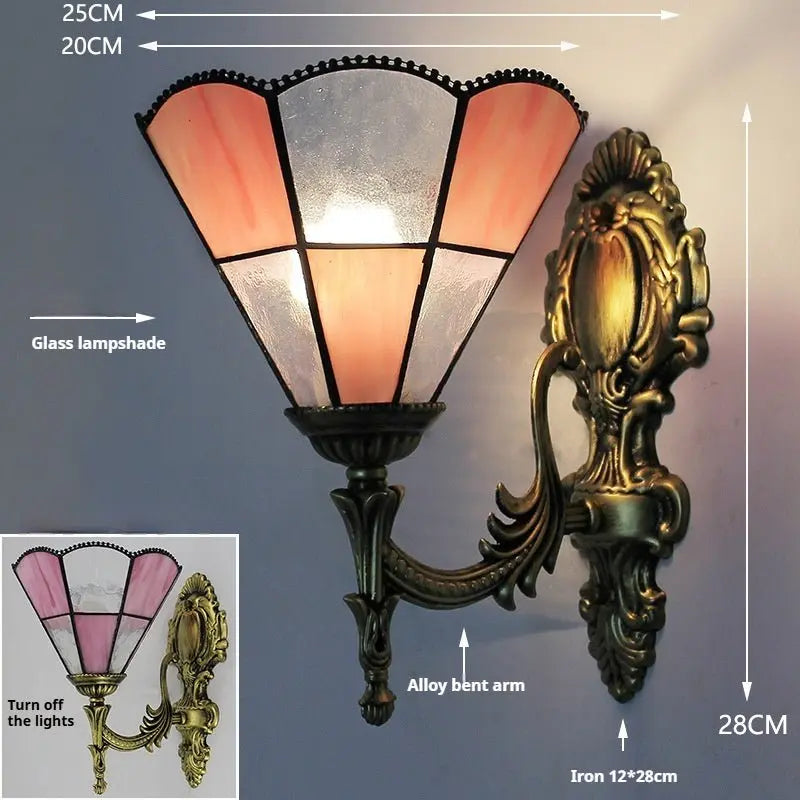 8inch Stained Glass Pink Diamond Lampshade Tiffany Style Sconces Wall Lamp - CTL
