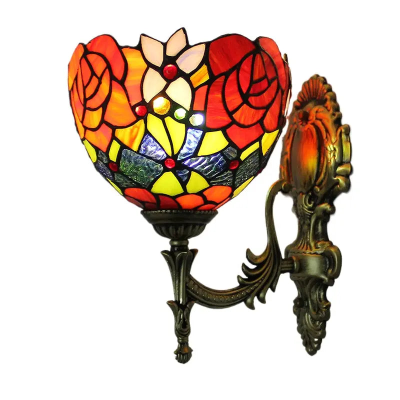 8inch Stained Glass Rose Lampshade Tiffany Wall Sconce Vintage Sconce Light - CTL
