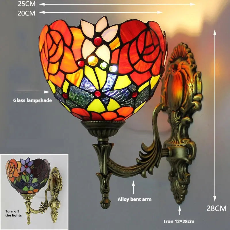 8inch Stained Glass Rose Lampshade Tiffany Wall Sconce Vintage Sconce Light - CTL