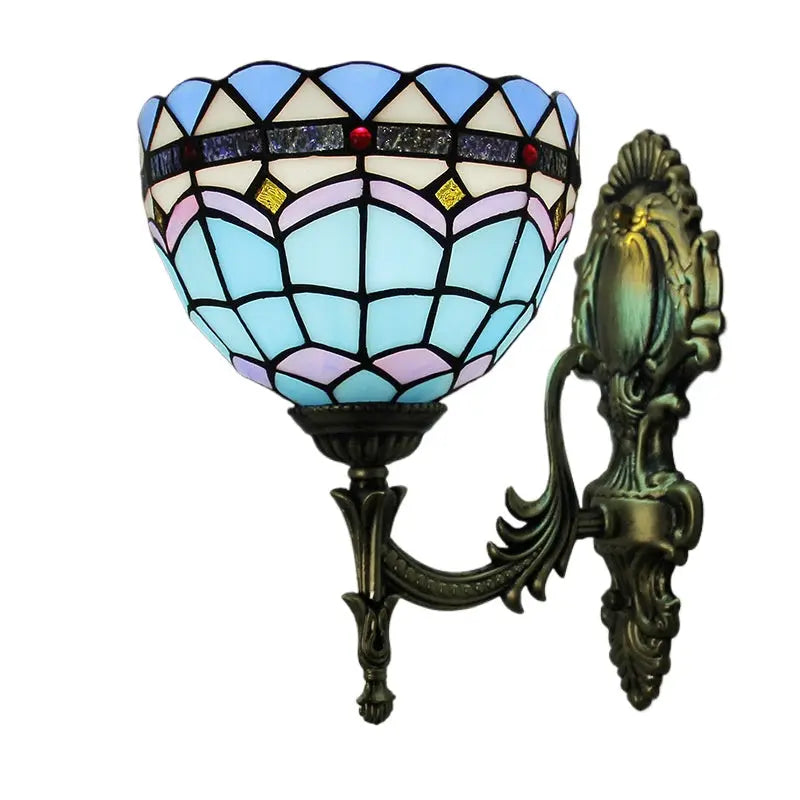 8inch Stained Glass Sea Blue Lampshade Tiffany Wall Sconce Lamp - CTL