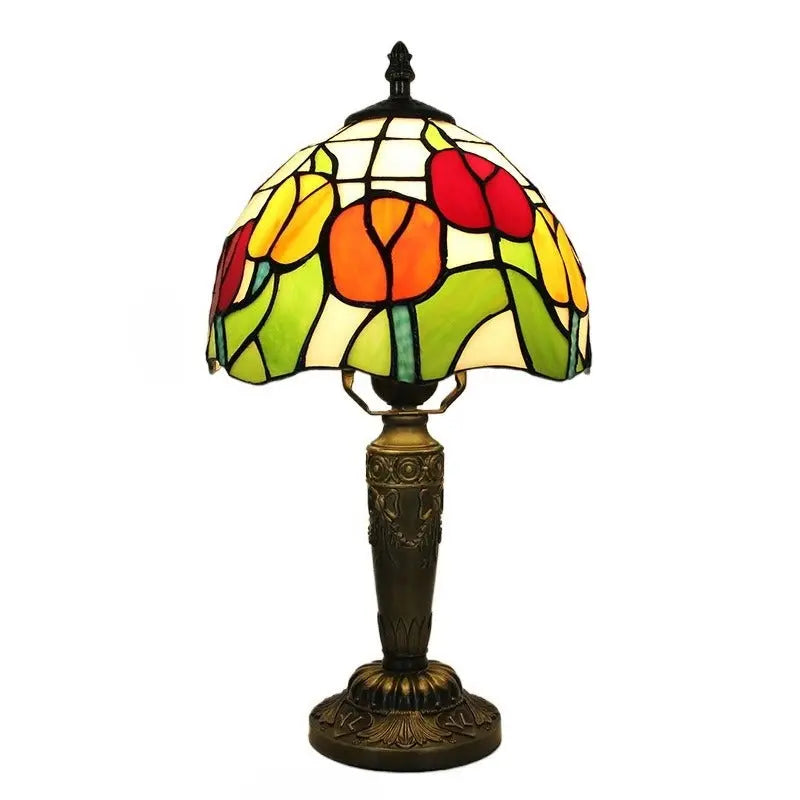 8inch Stained Glass Tulip Floral Lampshade Tiffany Table Lamps for Living Room - CTL
