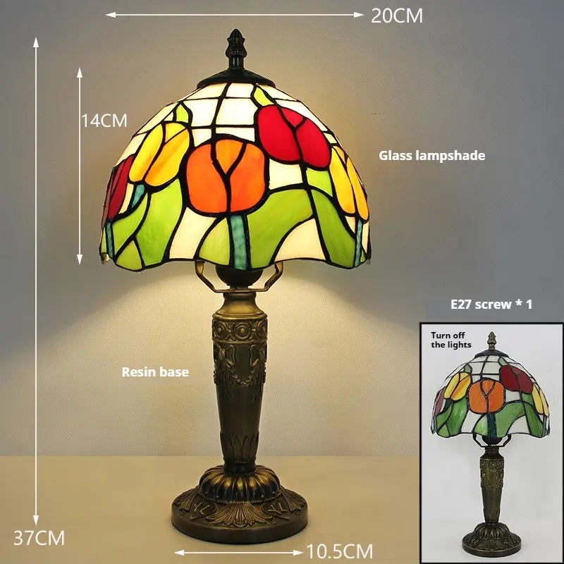8inch Stained Glass Tulip Floral Lampshade Tiffany Table Lamps for Living Room - CTL