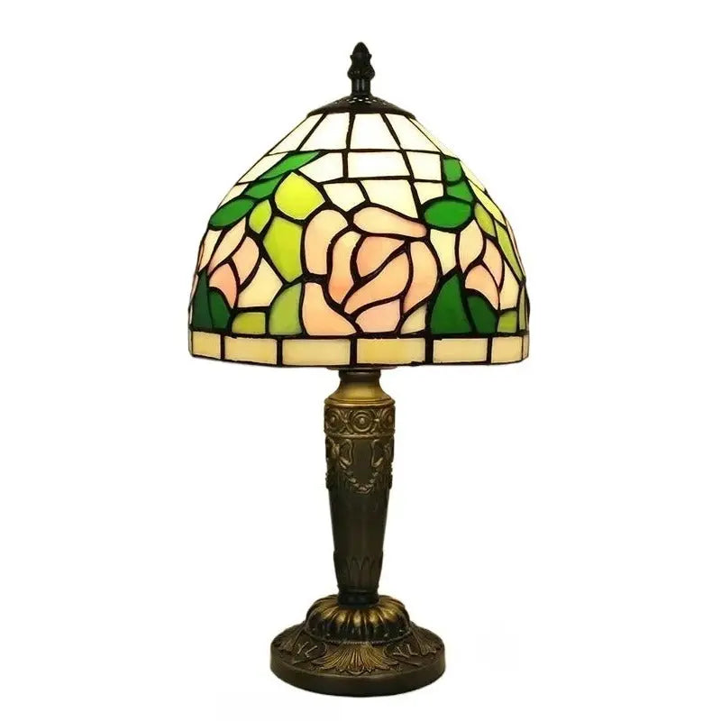 8inch Table Stained Glass Lamps Pink Flower Lampshade Tiffany Desk Light - CTL