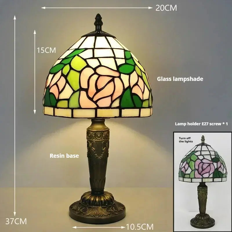 8inch Table Stained Glass Lamps Pink Flower Lampshade Tiffany Desk Light - CTL