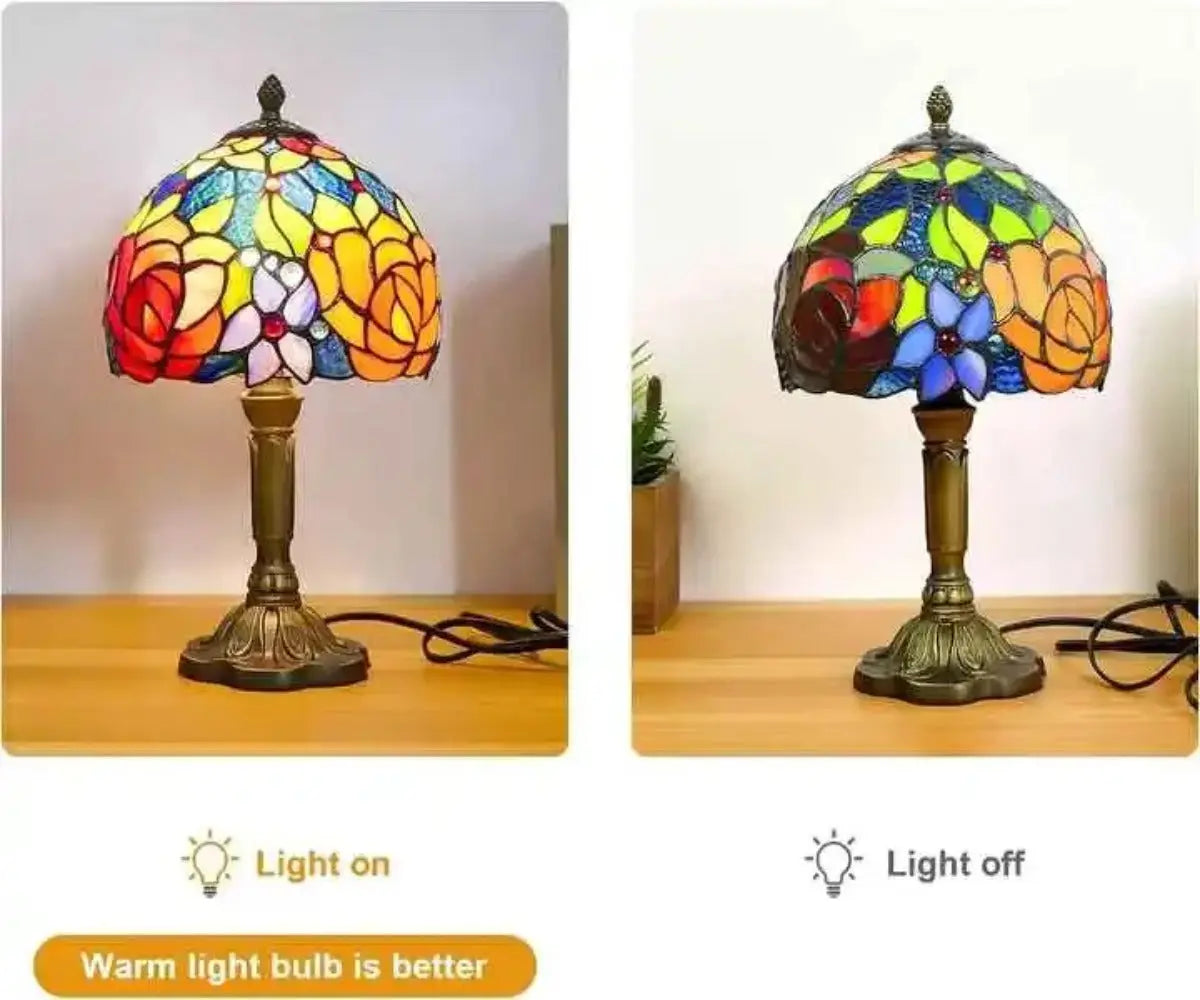 8inch Tiffany Double Roses Stained Glass Lampshade Vintage Handmade Gifts Desk Lamp - CTL