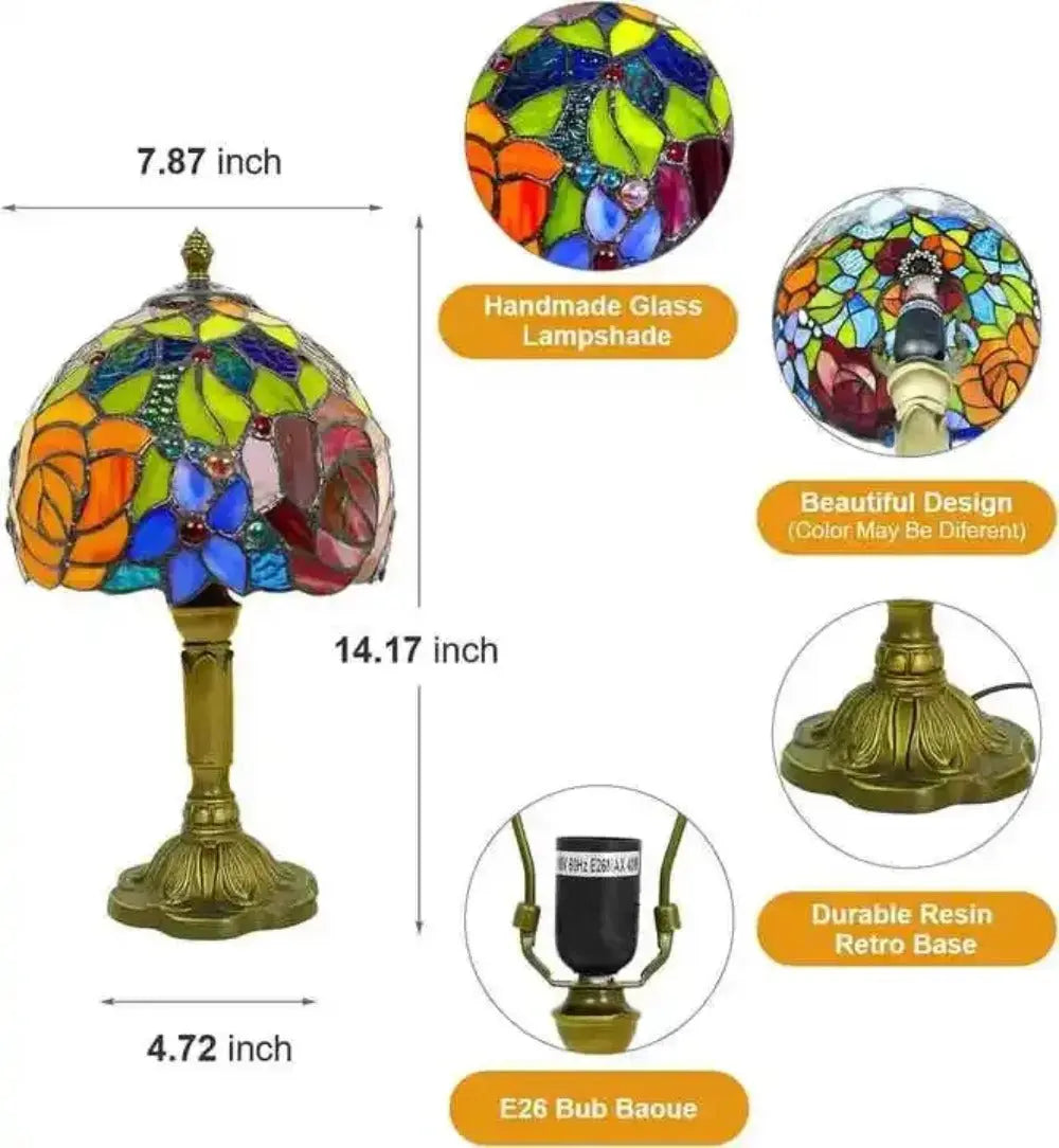 8inch Tiffany Double Roses Stained Glass Lampshade Vintage Handmade Gifts Desk Lamp - CTL
