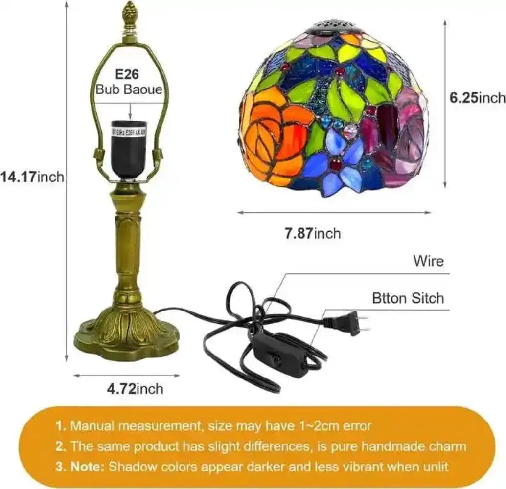 8inch Tiffany Double Roses Stained Glass Lampshade Vintage Handmade Gifts Desk Lamp - CTL
