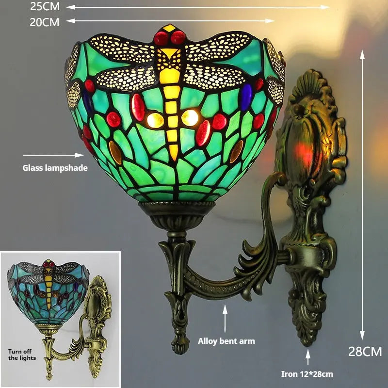8inch Tiffany Dragonfly Wall Light Stained Glass Wall Sconce Lamp - CTL