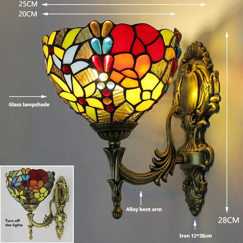 8inch Tiffany Stained Glass Beads Floral Flower Lampshade Wall Lights for Bedroom - CTL