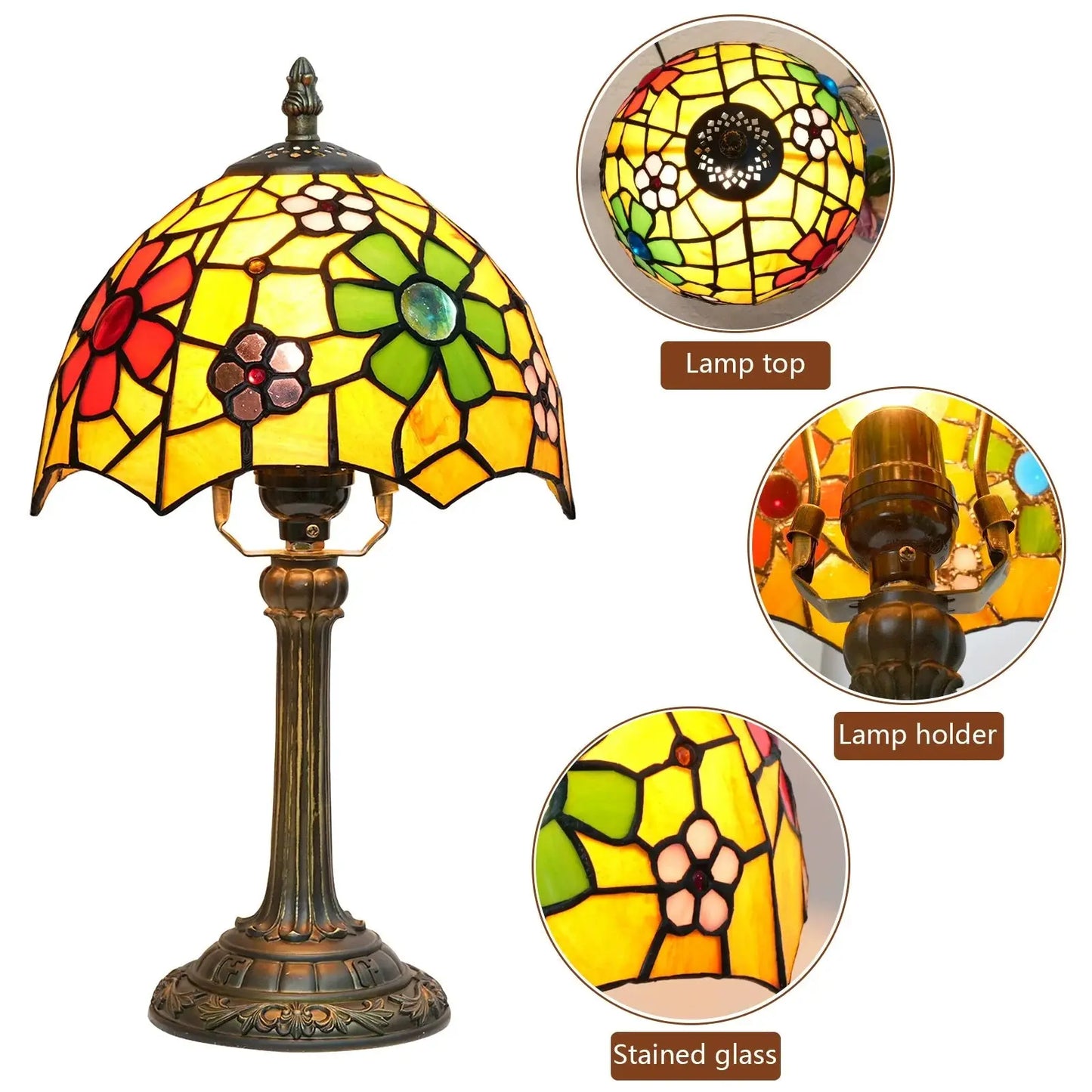 8inch Tiffany Stained Glass Cherry Blossom Lampshade Bedroom Table Lamp - CTL