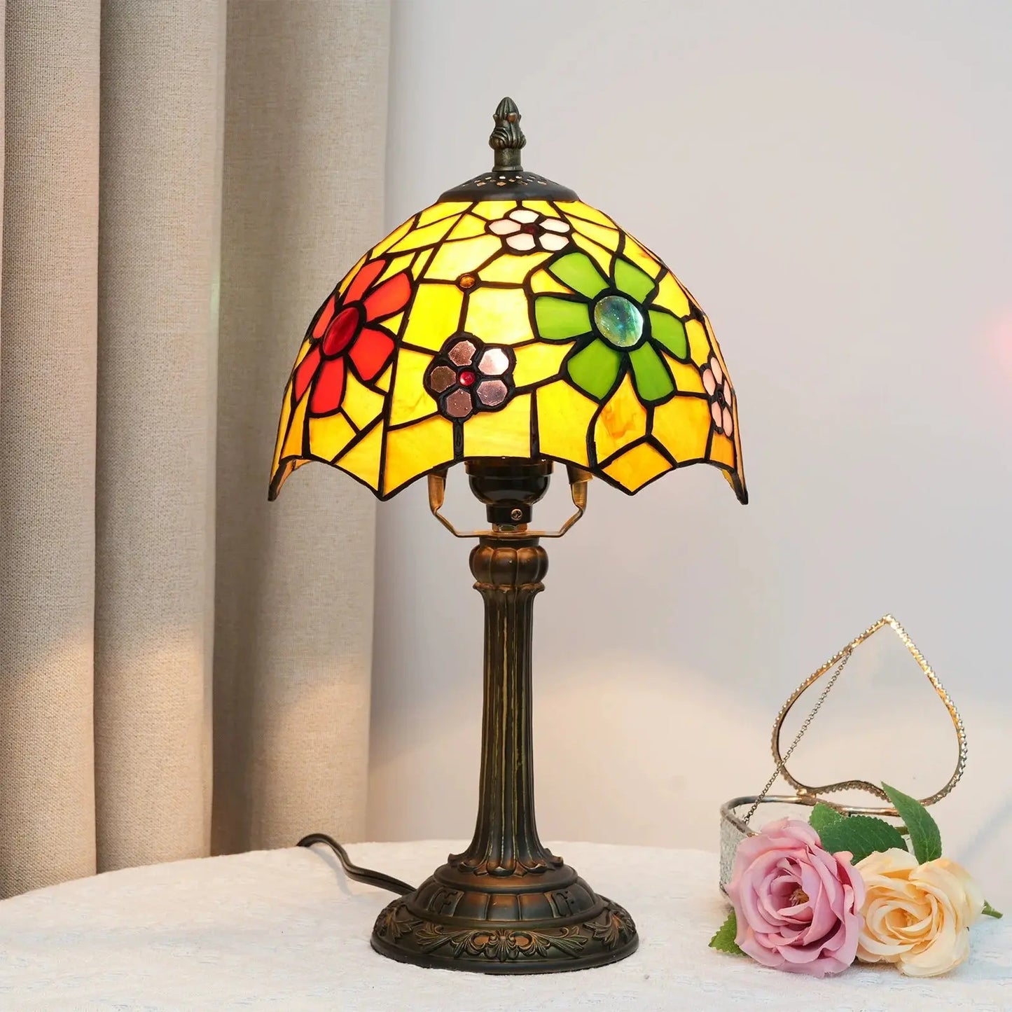 8inch Tiffany Stained Glass Cherry Blossom Lampshade Bedroom Table Lamp - CTL