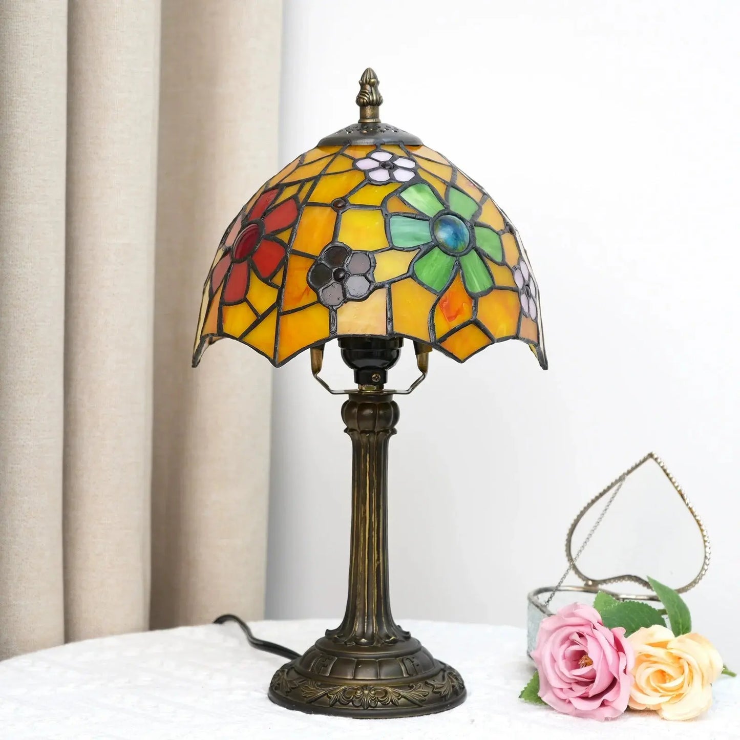 8inch Tiffany Stained Glass Cherry Blossom Lampshade Bedroom Table Lamp - CTL